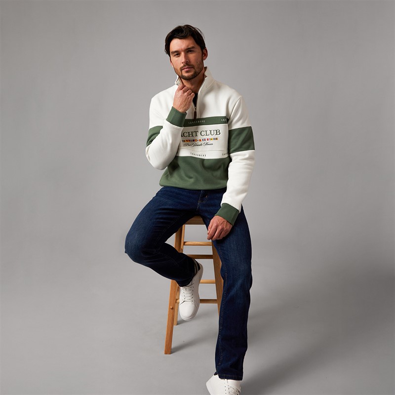 Lagooners Mens Exmouth Funnel Neck Sweatshirt Cream/Sage Stripe Cream / Sage Stripe