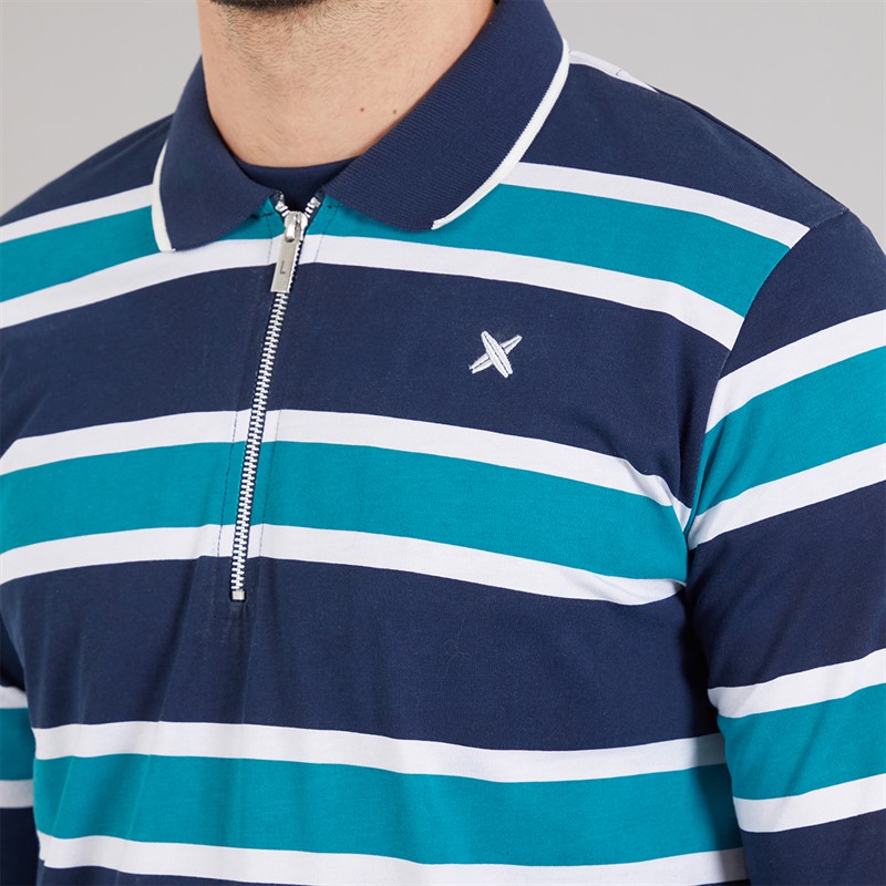 Lagooners Mens Carlos Stripe Rugby Polo Shirt Navy/Turq Stripe Navy / Turq Stripe