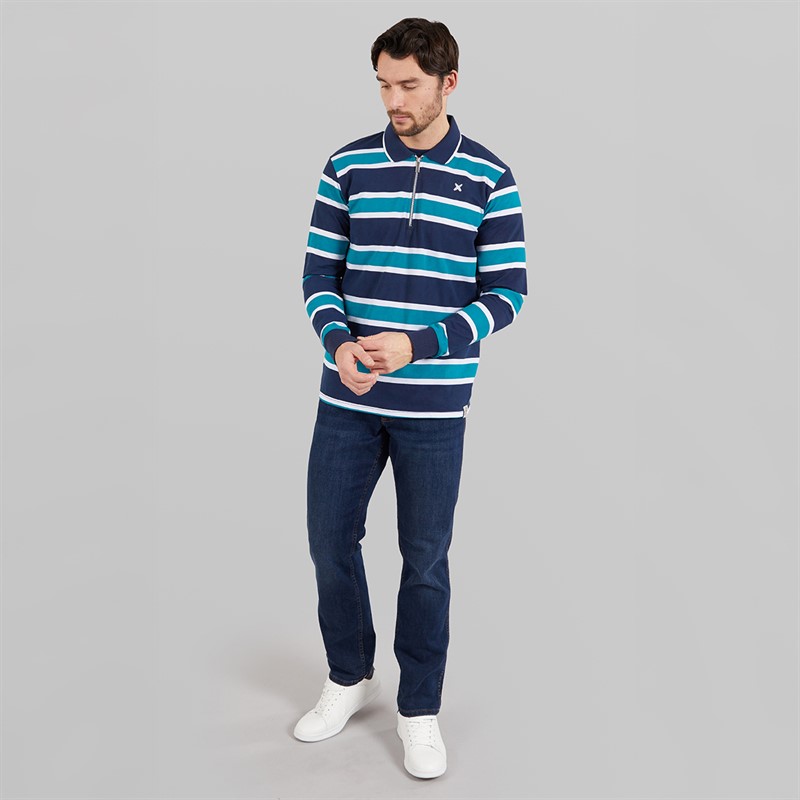 Lagooners Mens Carlos Stripe Rugby Polo Shirt Navy/Turq Stripe Navy / Turq Stripe