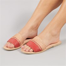 Lagooners Womens Aria Woven Sliders Pink/Natural Leather