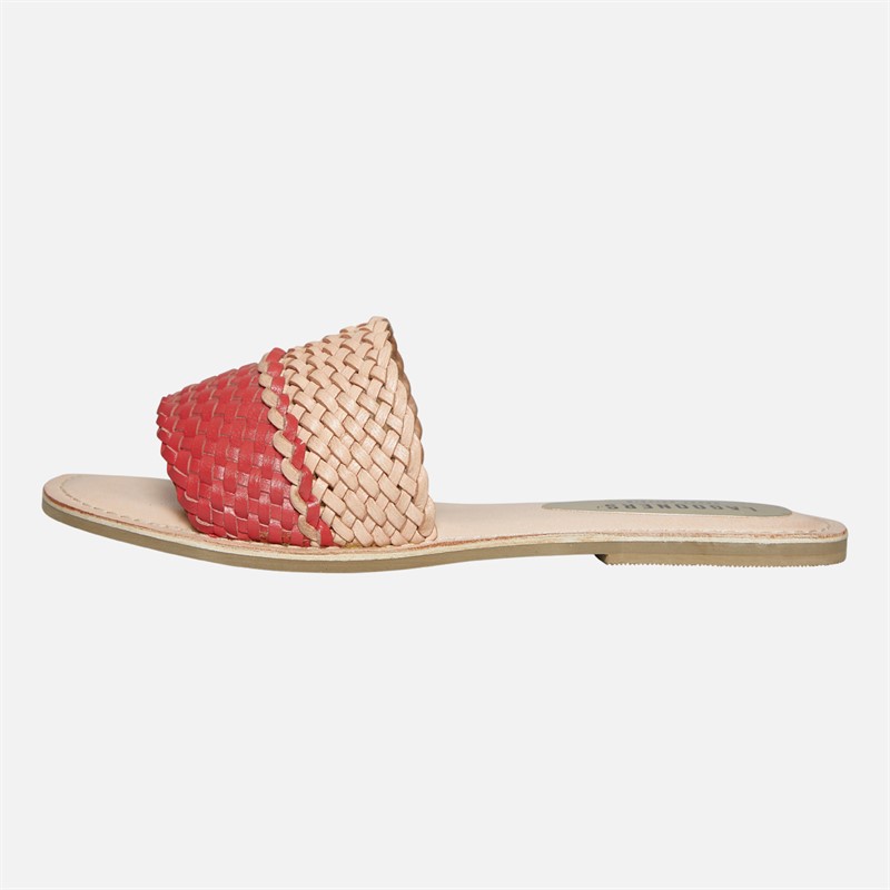 Lagooners Womens Aria Woven Sliders Pink/Natural Leather