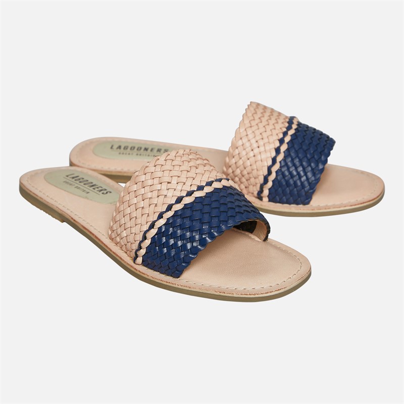 Lagooners Womens Aria Woven Sliders Navy/Natural Leather