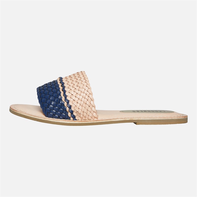 Lagooners Womens Aria Woven Sliders Navy/Natural Leather