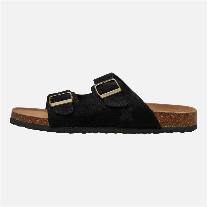 Lagooners Womens Aurora Double Buckle Sandals Black Suede