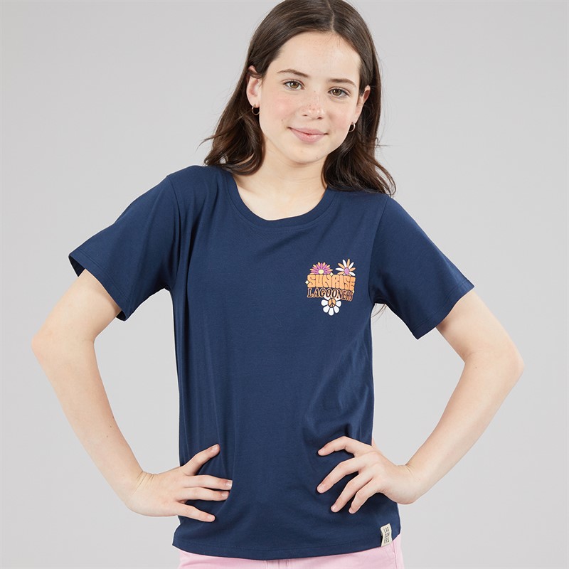 Lagooners Girls Flower T-Shirt Navy