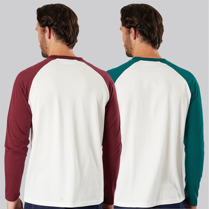 Lagooners Mens Spire Two Pack Raglan Long Sleeve Tops Multi