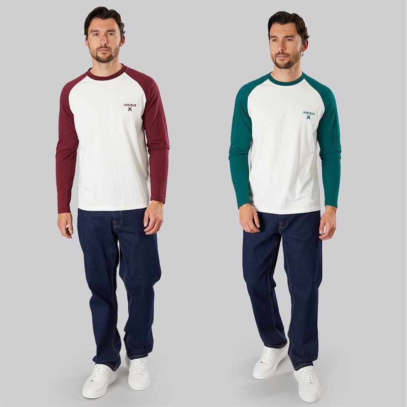 Lagooners Mens Spire Two Pack Raglan Long Sleeve Tops Multi