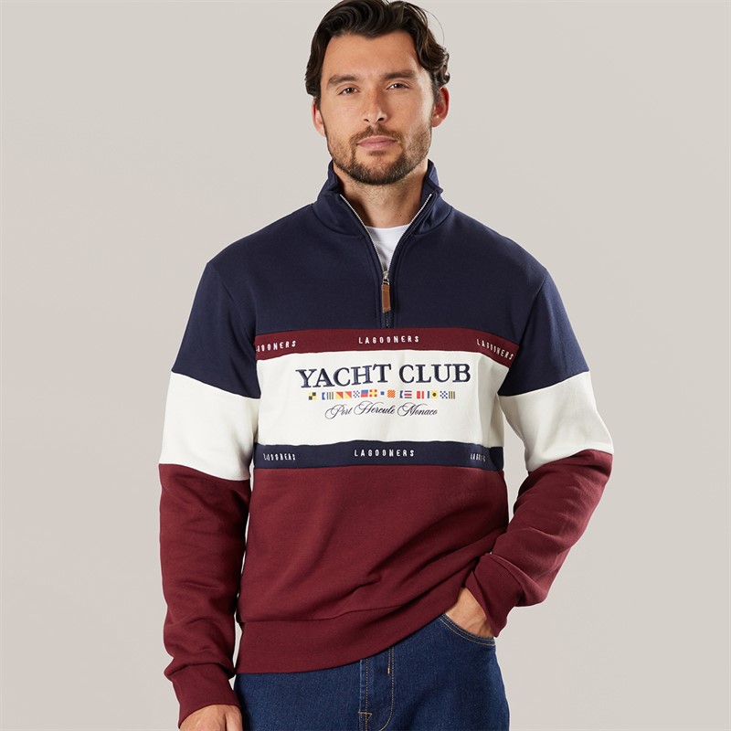Lagooners Mens Exmouth Funnel Neck Sweat undy Navy/Burg