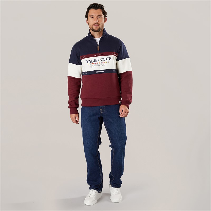 Lagooners Mens Exmouth Funnel Neck Sweat undy Navy/Burg