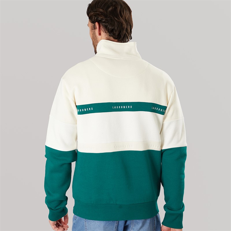 Lagooners Mens Exmouth Funnel Neck Sweat Ecru/Green