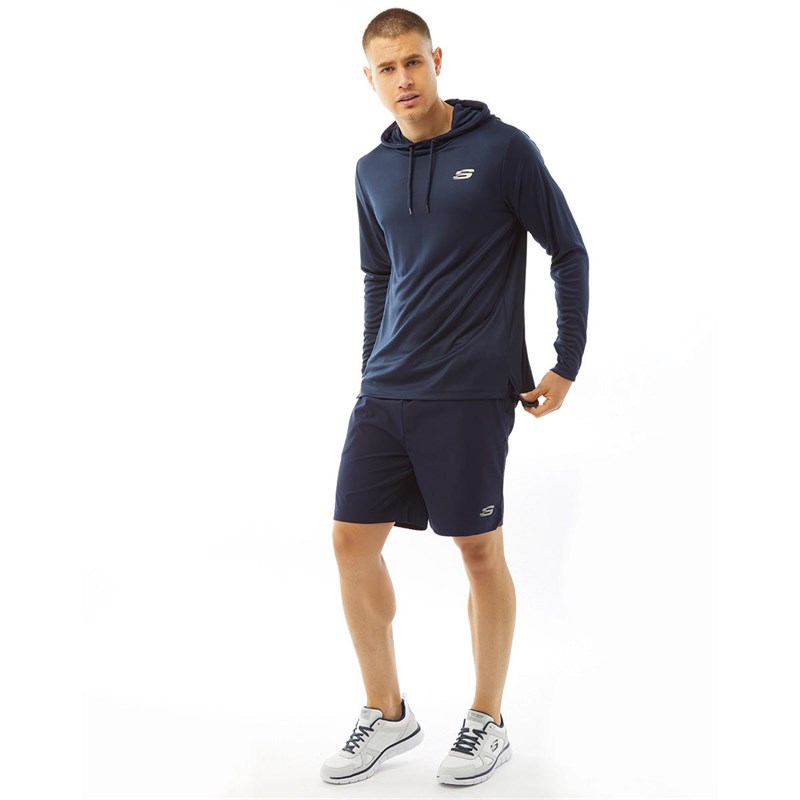 SKECHERS Mens Carter Hooded Long Sleeve Tech Top Navy