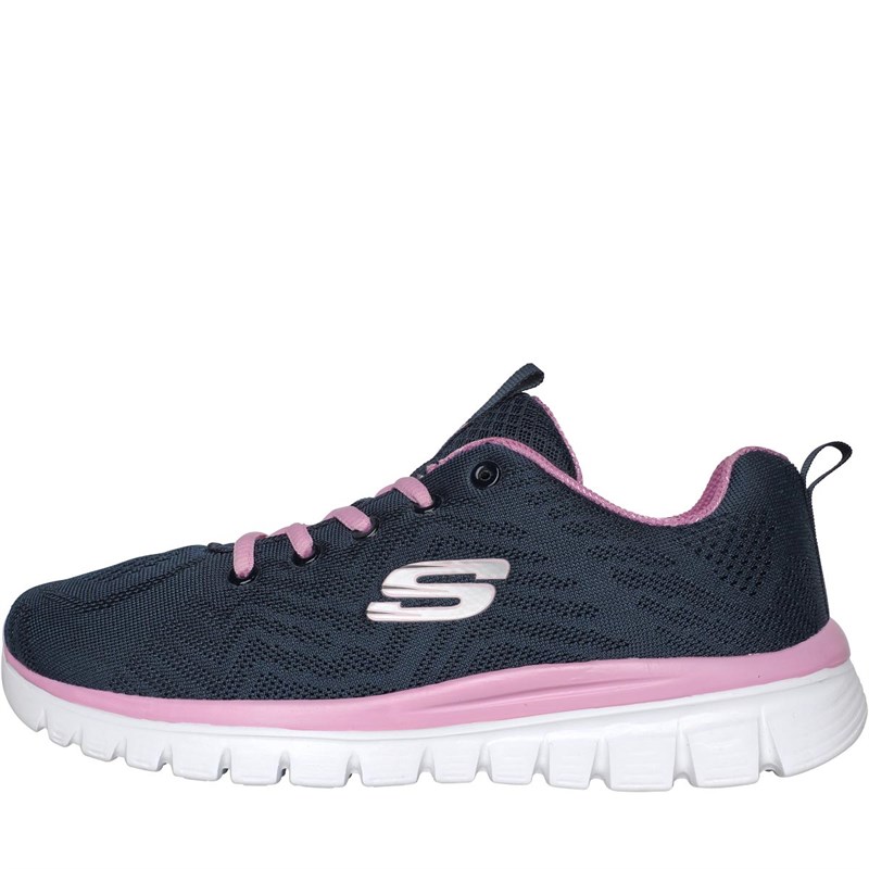 Skechers navy and pink hot sale trainers