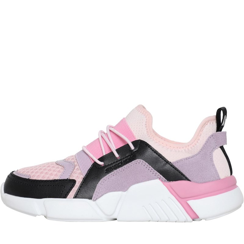 SKECHERS Junior Block Homeroom Trainers Black/Lavender/Pink