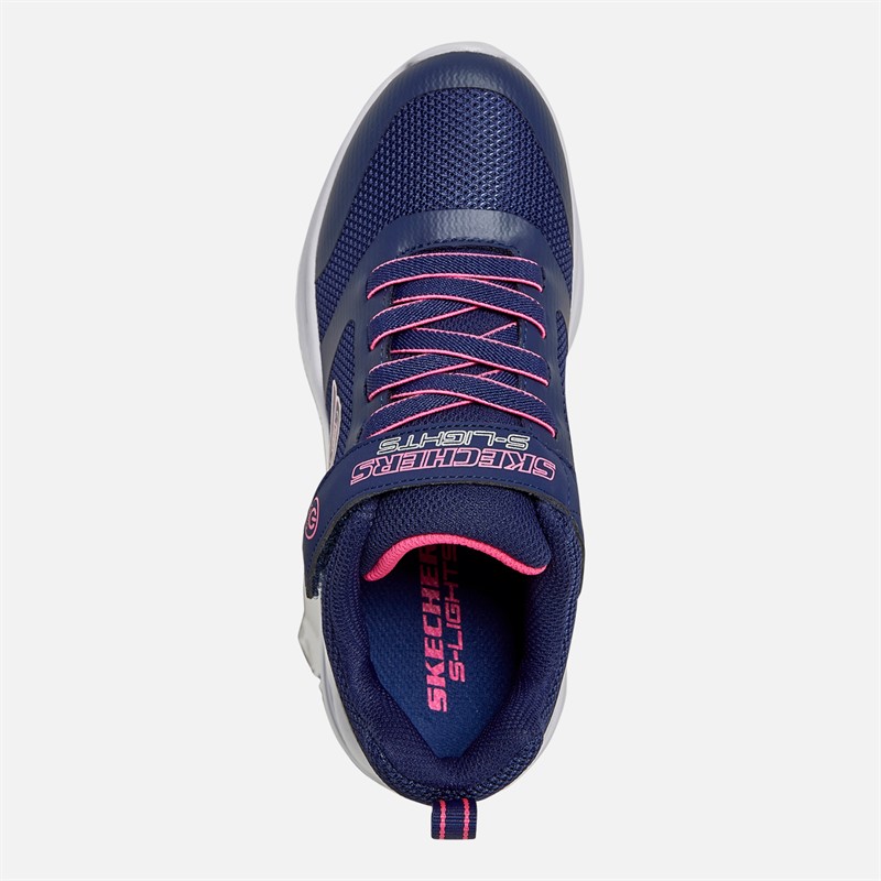 SKECHERS Junior Girls Solar Glow Lights Trainers Navy