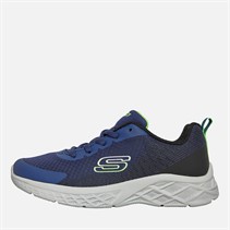 SKECHERS Boys Microspec II Vovrix Trainers Navy/Black/Lime