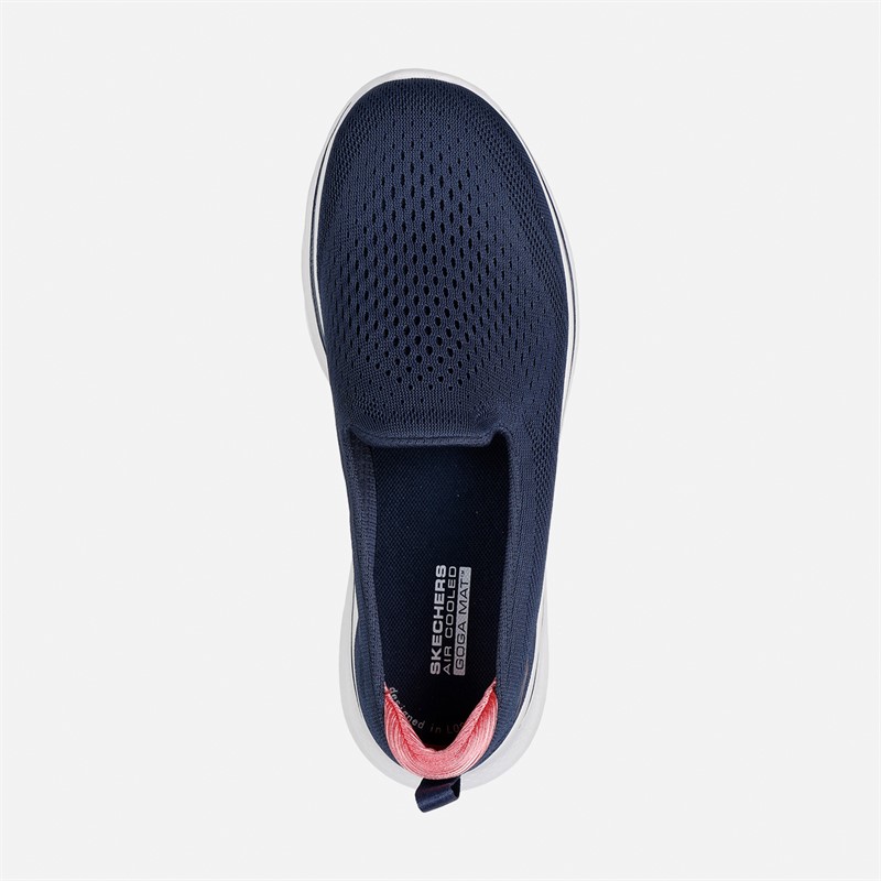 SKECHERS Womens Slip On Go Walk 7 Trainers Navy/Coral