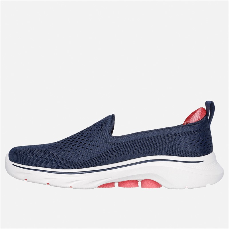 SKECHERS Womens Slip On Go Walk 7 Trainers Navy/Coral
