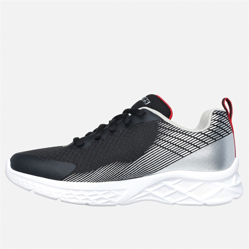 SKECHERS Junior Boys Microspec II Vovrix Trainers Black/Silver/Red
