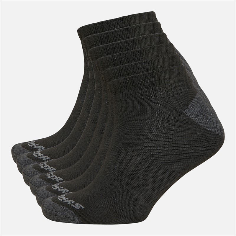SKECHERS Mens Six Pack Quarter Socks Black