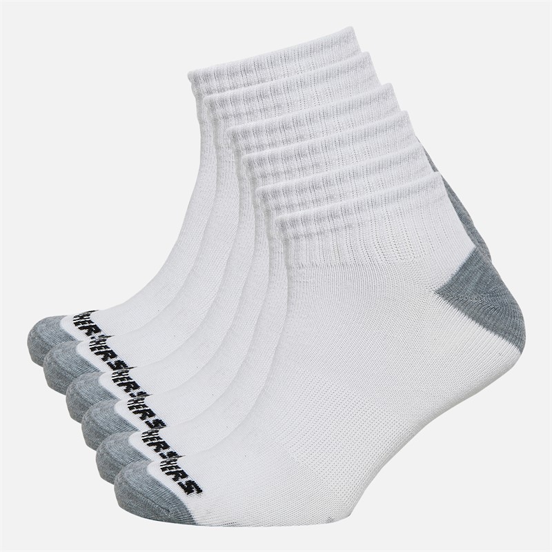 SKECHERS Mens Six Pack Quarter Socks White - Size 7