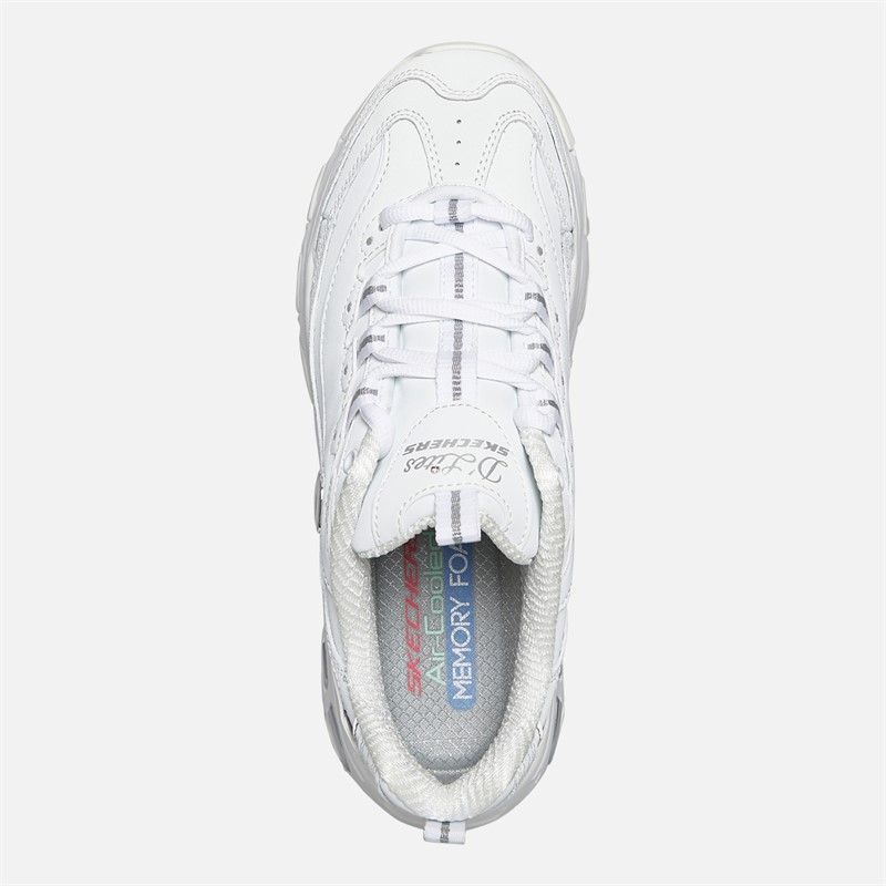 SKECHERS Womens D'Lites Play On Trainers White White/Silver