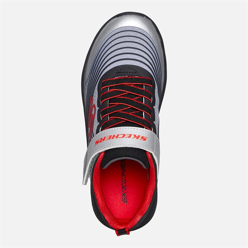 SKECHERS Boys Microspec Advance Trainers Black/Silver/Red