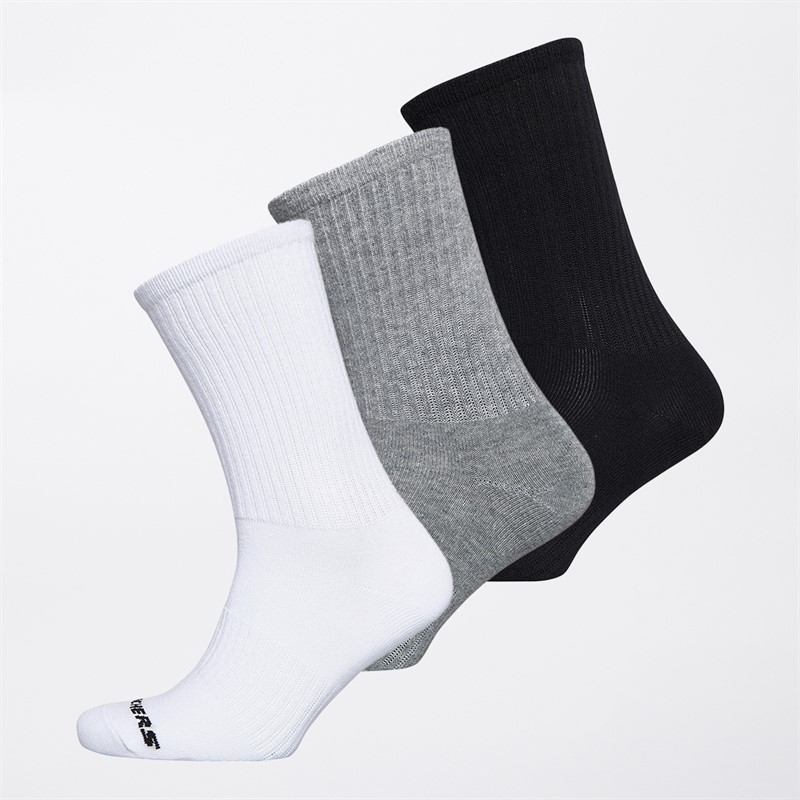 SKECHERS Three Pack Arch Support Crew Socks White/Black