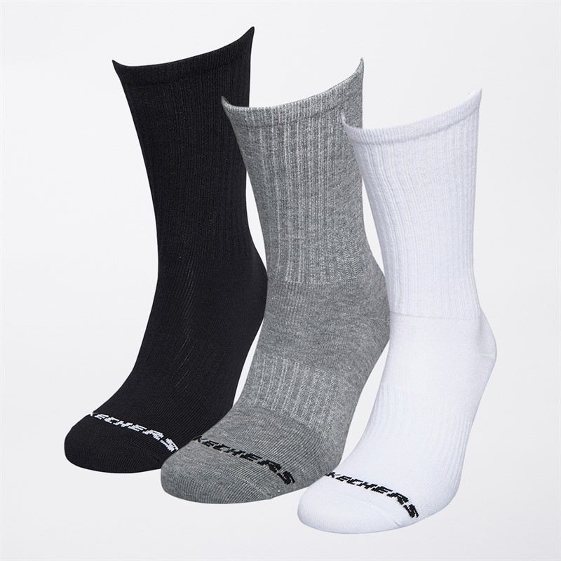SKECHERS Three Pack Arch Support Crew Socks White/Black