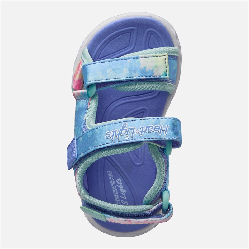 SKECHERS Infant Girls Heart Lights Color Groove Sandals Blue Metallic