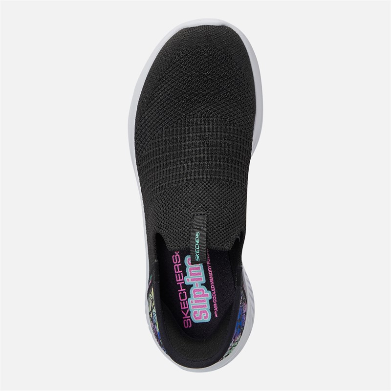 SKECHERS Girls Slip Ins Ultra Flex 3.0 Colory Wild Trainers Black/Multi
