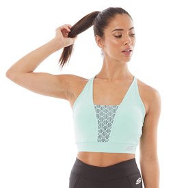 Image of SKECHERS Womens Juno Performance Geo Print Bra Fair Aqua