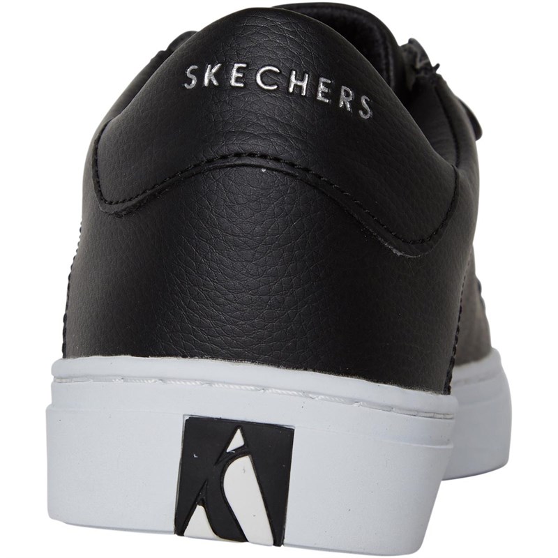 Ladies black leather hot sale skechers trainers