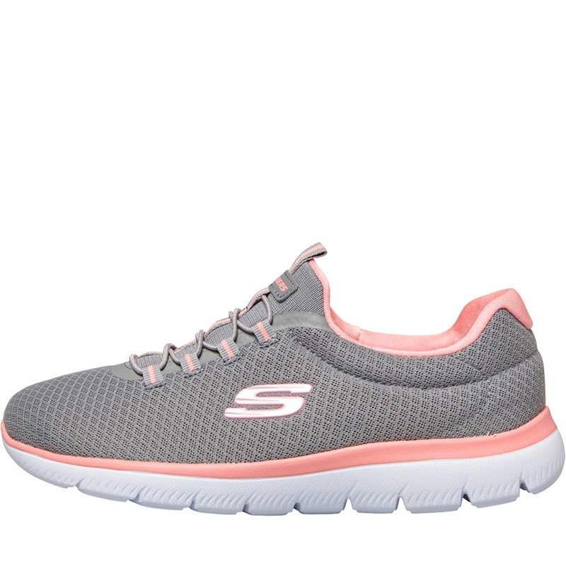 Skechers Luminate She's Magnificent Light Grey Hot Pink Memory Foam Low Top  Trainers - KissShoe