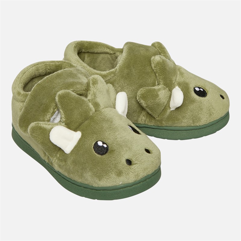 Mad Wax Boys Dinosaur Touch Fastening Slippers Green