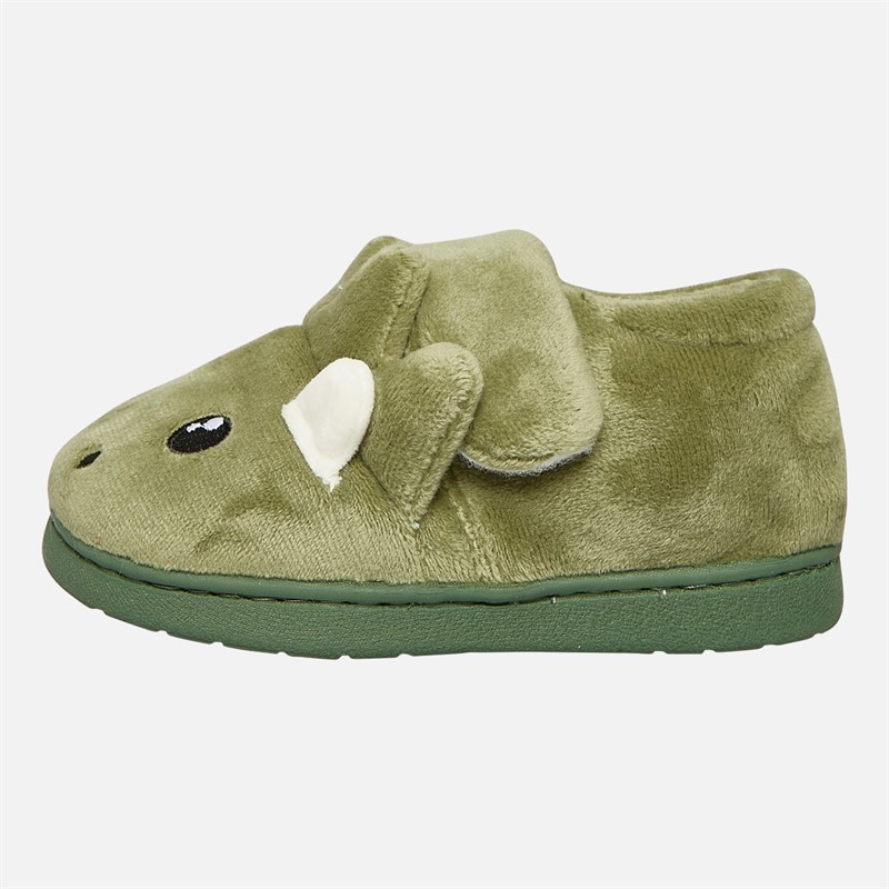 Mad Wax Boys Dinosaur Touch Fastening Slippers Green