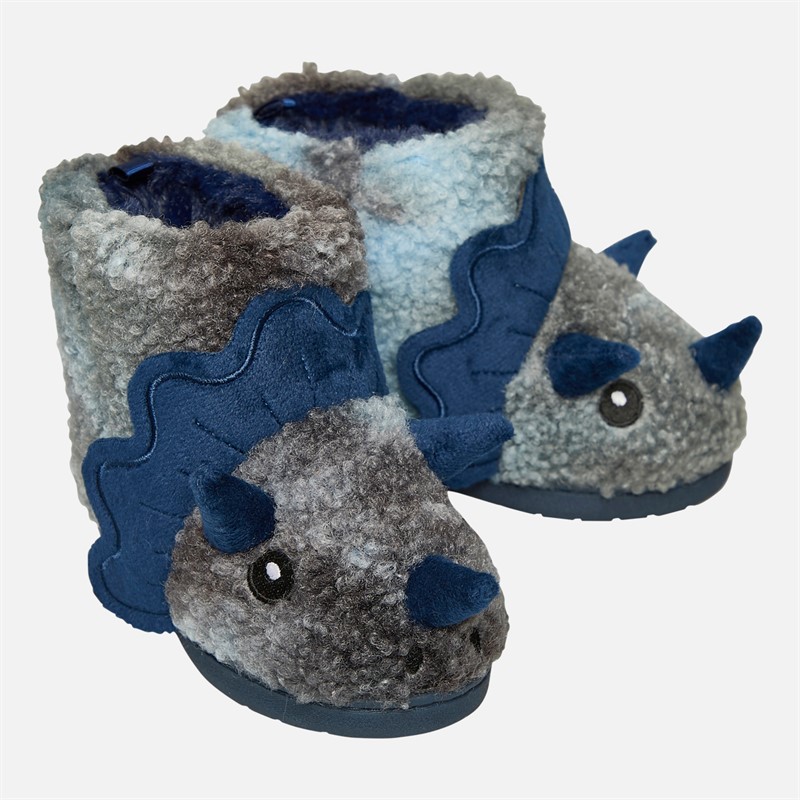 Mad Wax Boys Dinosaur Bootie Slippers Grey/Blue