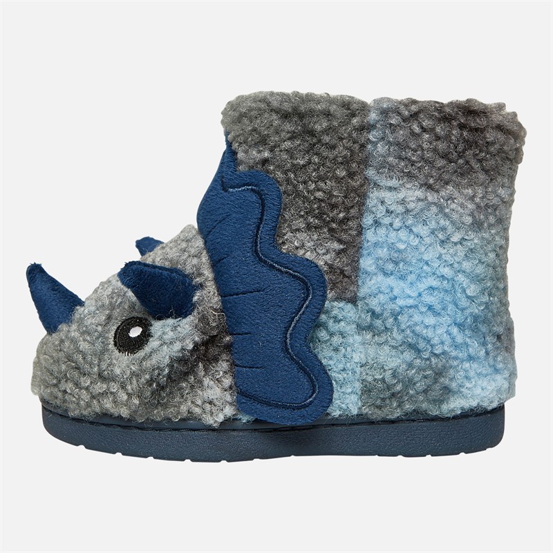 Mad Wax Boys Dinosaur Bootie Slippers Grey/Blue