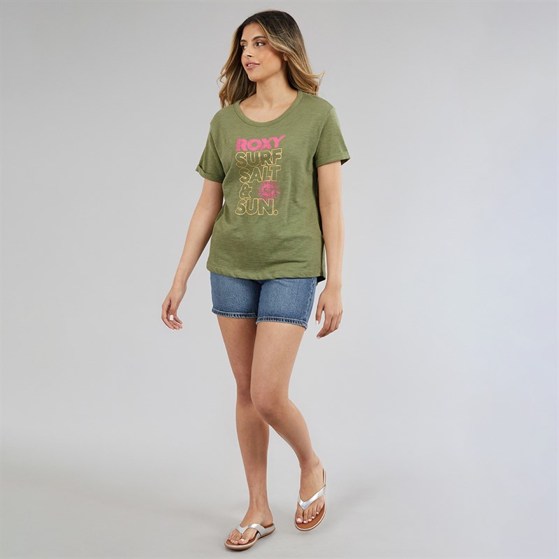 Roxy Womens Oceanwave T-Shirt Oil Green