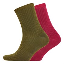 Kiku Womens Two Pack Fine Rib Crew Socks Multi