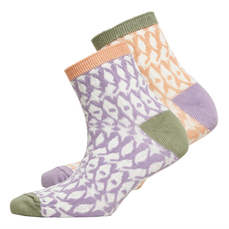 Kiku Womens Two Pack Quarter Socks Multi