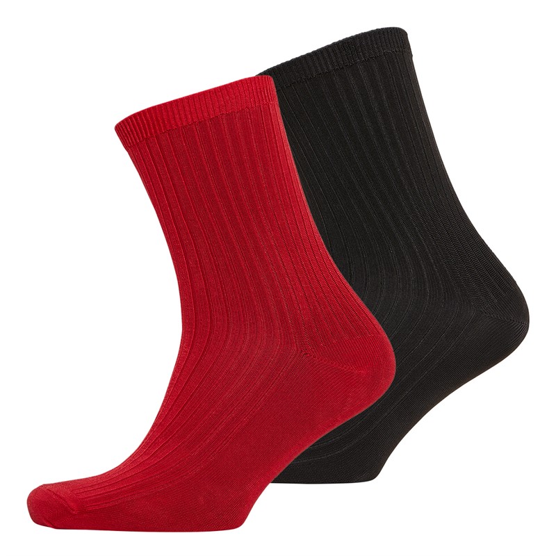 Kiku Womens Two Pack Fine Rib Crew Socks Multi