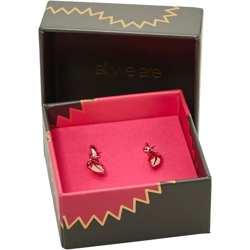 all we are Womens Feather Huggie Earrings Rose Gold Tone/Baby Pink