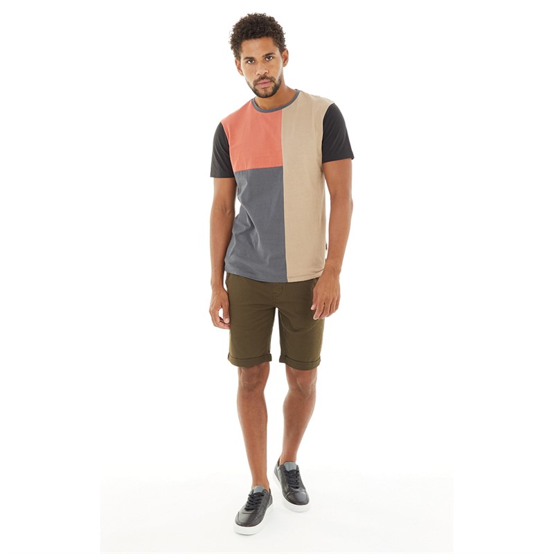 Blend Mens Colourblock T-Shirt Gray Pinstripe
