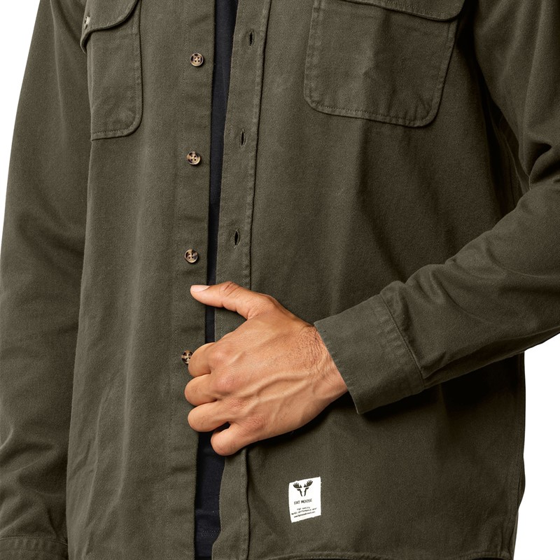 Fat Moose Herre Wyatt Garment Dyed Langærmet shirts Kakigrøn