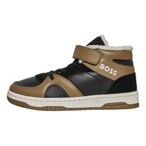 BOSS Boys Logo Strap Hi Top Trainers Cookie