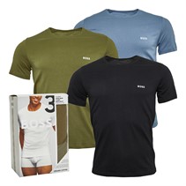 BOSS Mens Three Pack T-Shirts Olive Green/Light Blue/Black