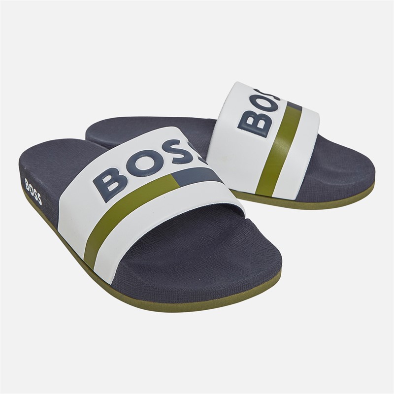 BOSS Sandales à Rayures Logo Garçon Junior Blanc