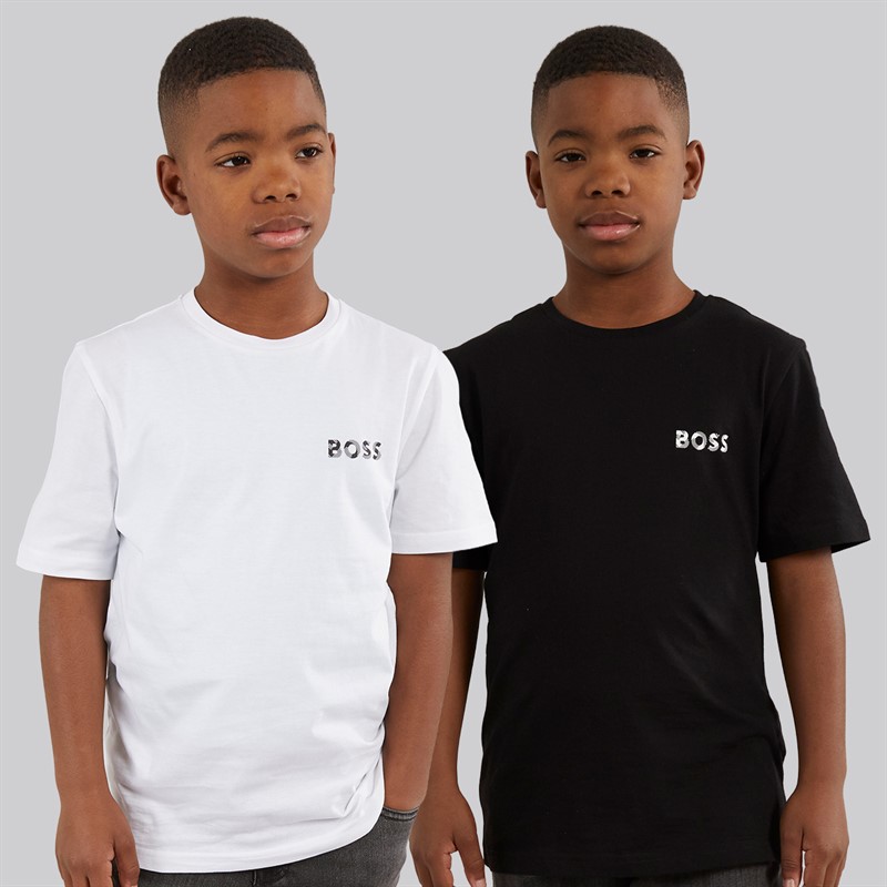 BOSS Jongens Set van 2 T-shirts zwart/wit Black White - Maat 12Y