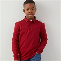 BOSS Boys Long Sleeve Polo Shirt Dark Red