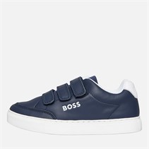 BOSS Boys Logo Three Strap Court Trainers Navy
